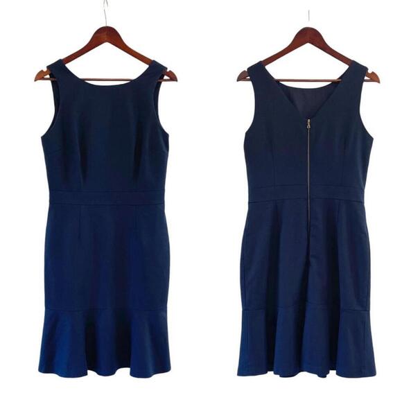 Banana Republic Women's Navy Dress with Flounce Skirt Exposed Back Zipper Sz 8 - Picture 1 of 7